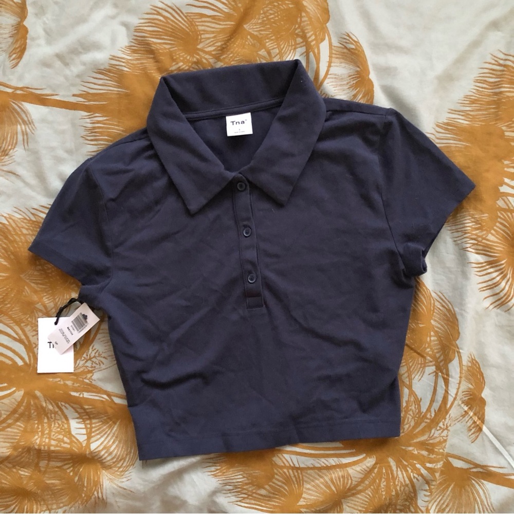 BNWT TNA Chill Match crop polo top S in Total eclipse